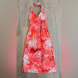 Vintage Catalina Halter Top Swim Coverup Maxi Dress Neon Hot Pink 1970’s 1960’s